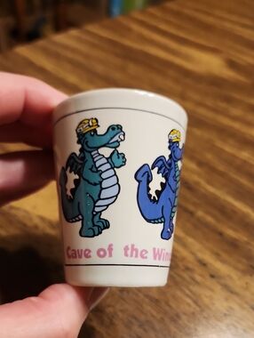 Cave of the Winds Dragon Ceramic Shot Glass - White with Teal & Blue Dragons